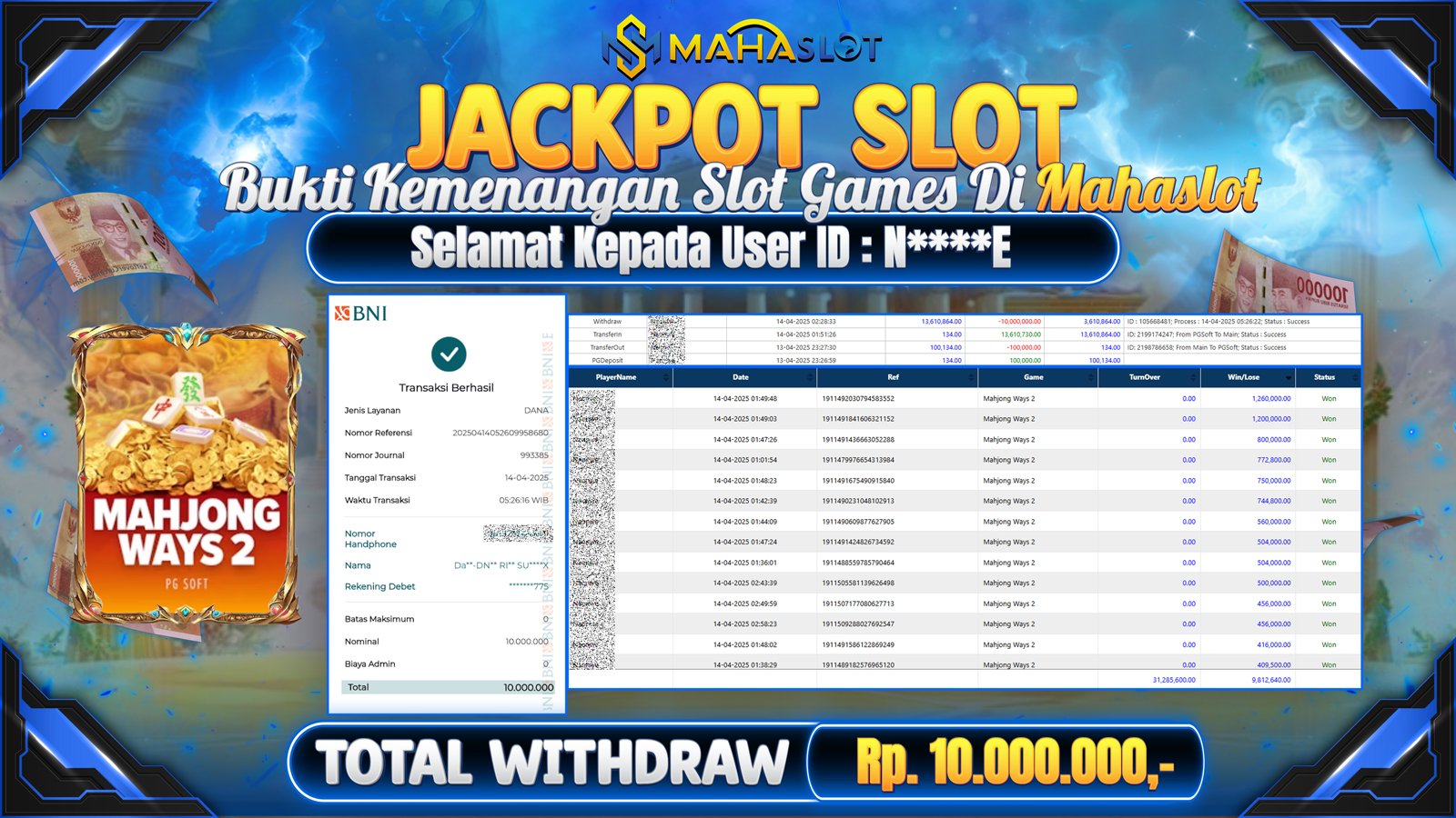 MAHASLOT JACKPOT SLOT GAMES MAHJONG WAYS 2 Rp. 10.000.000,- LUNAS