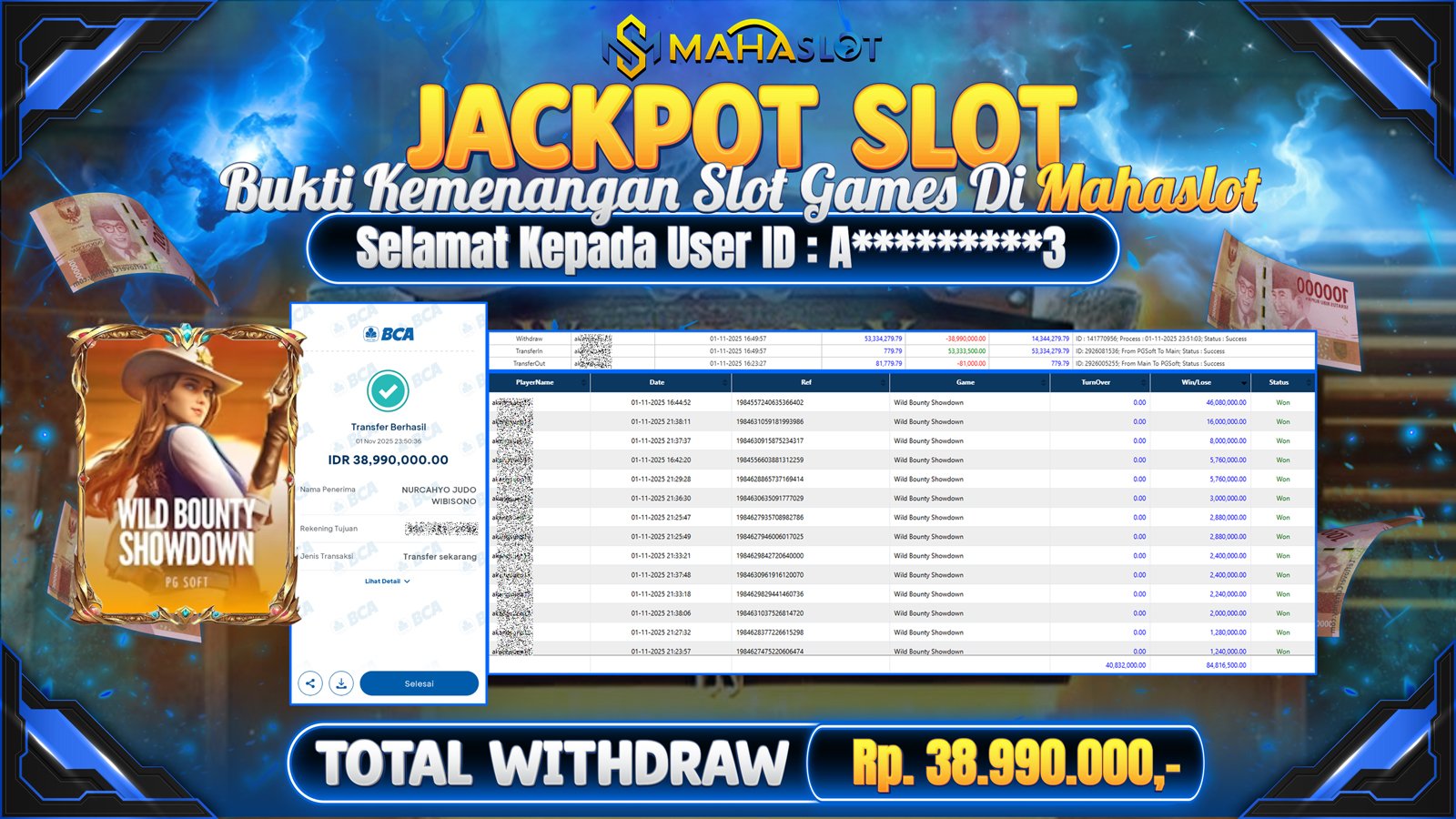 MAHASLOT JACKPOT SLOT GAME WILD BOUNTY SHOWDOWN Rp. 38.990.000,- LUNAS