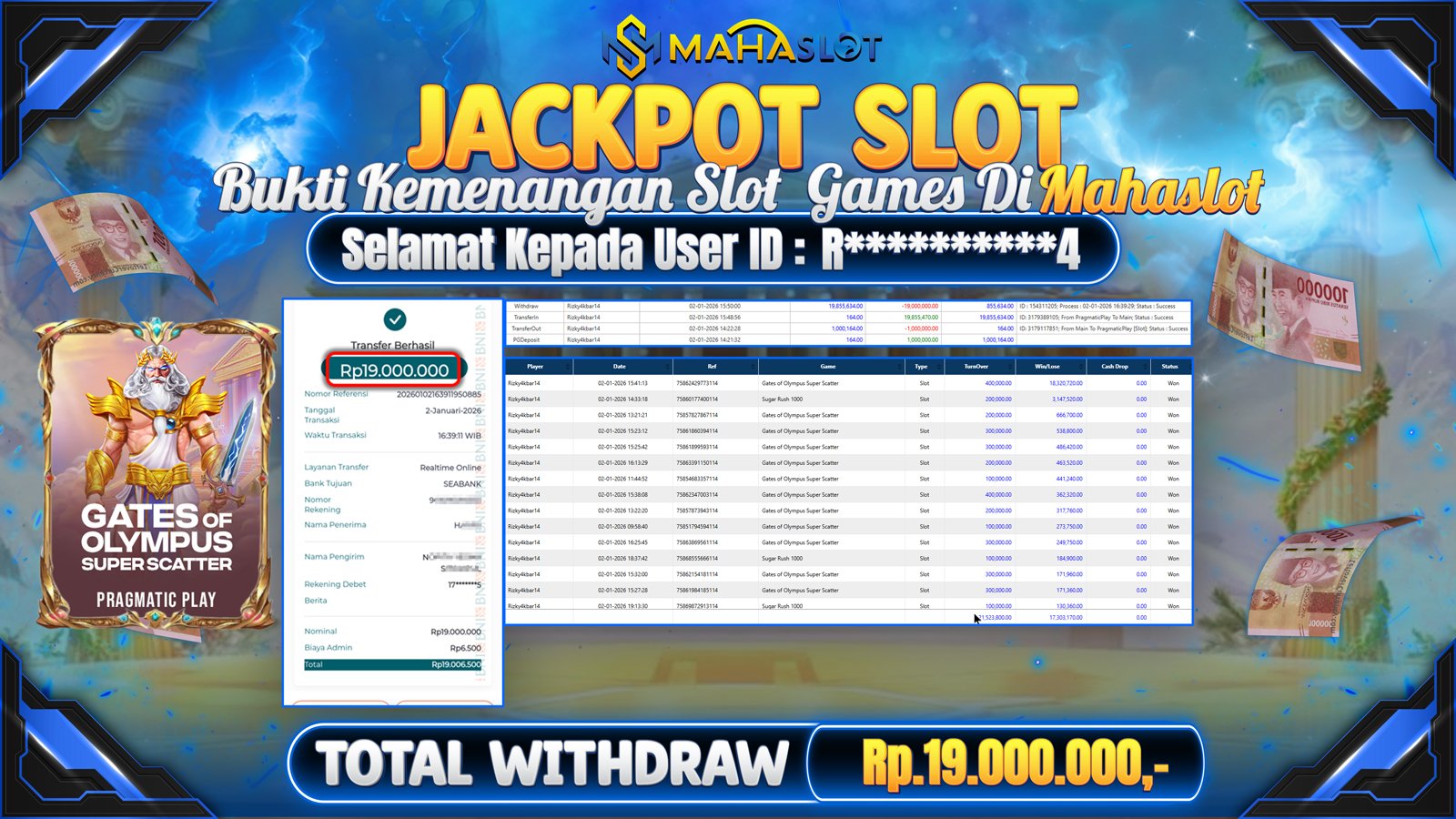 MAHASLOT JACKPOT SLOT GAME GATES OF OLYMPUS SUPERSCATTER Rp. 19.000.000,- LUNAS