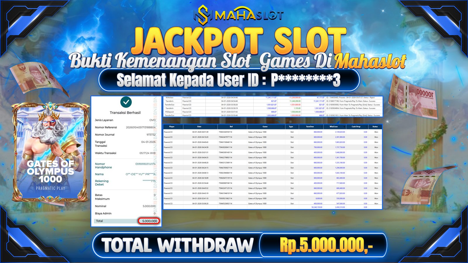 MAHASLOT JACKPOT SLOT GAME GATES OF OLYMPUS 1000 Rp. 5.000.000,- LUNAS