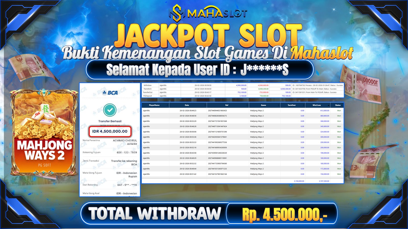 MAHASLOT JACKPOT SLOT GAME MAHJONG WAYS 2 Rp. Rp.4.500.000,- LUNAS