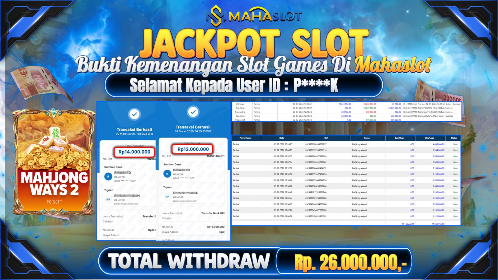 MAHASLOT JACKPOT SLOT GAME MAHJONG WAYS 2 Rp. Rp.26.000.000,- LUNAS