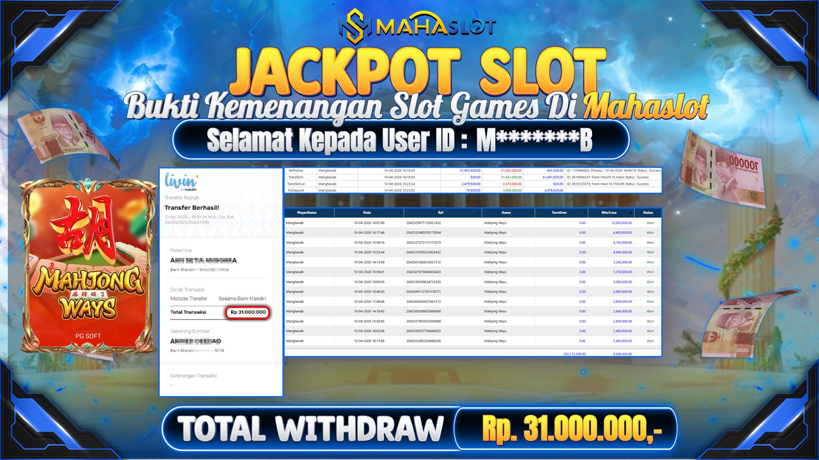 MAHASLOT JACKPOT SLOT GAME MAHJONG WAYS Rp. Rp.31.000.000,- LUNAS